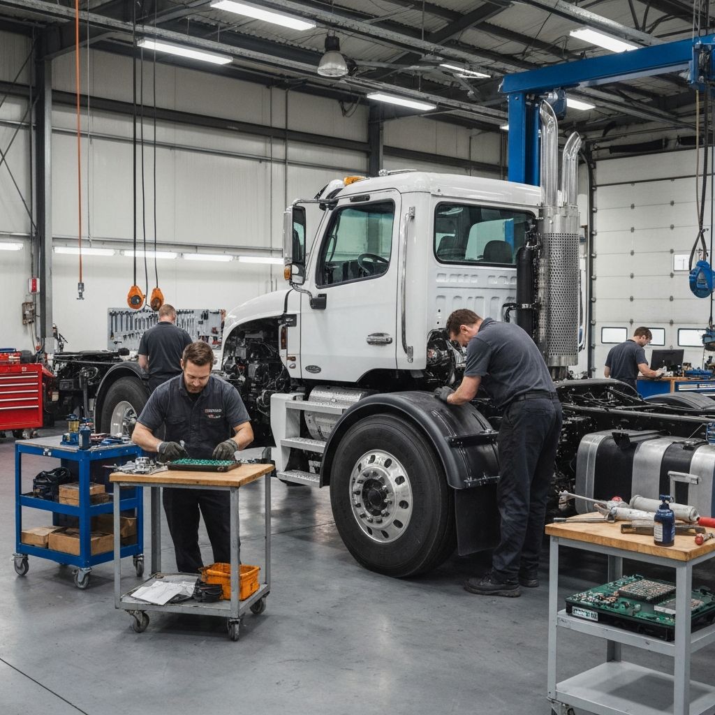 Oficina JCA Mecânica Diesel com caminhões em manutenção